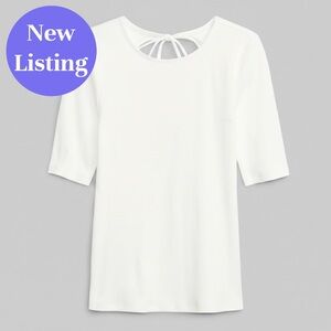 🆕 GAP Tie Back Cut Out Ribbed Tee Shirt.  New Off White. Size L. NWT.